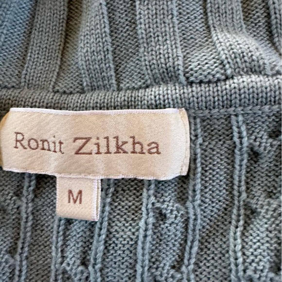 Ronit Zilkha Cashmere wool cableknit turtleneck crop blue teal sweater small - Picture 2 of 11